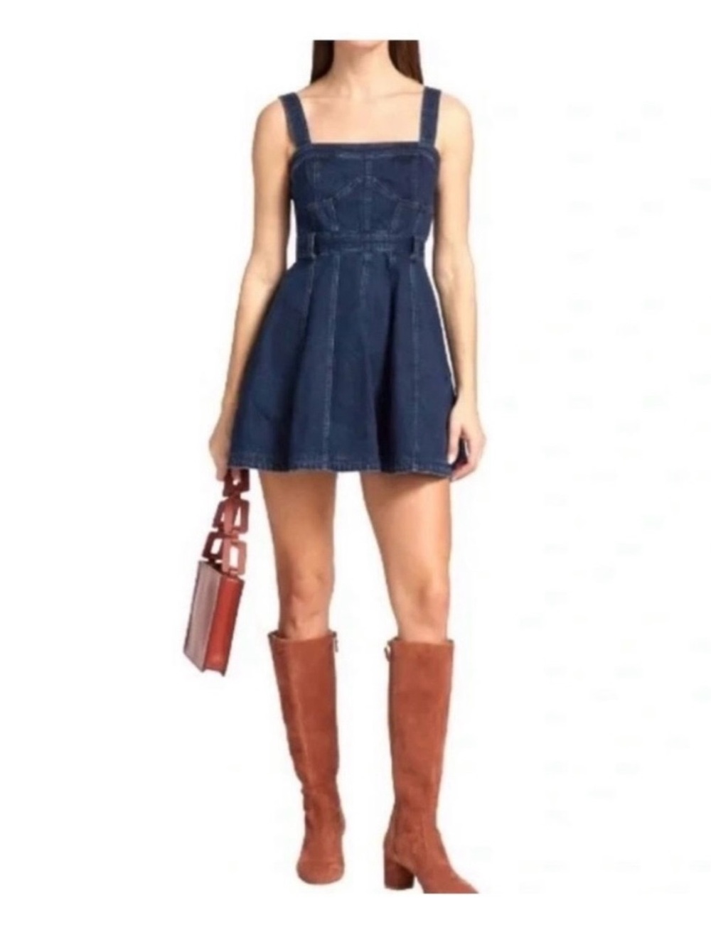 Free People Dark Blue Denim Square-Neck Mini Dress